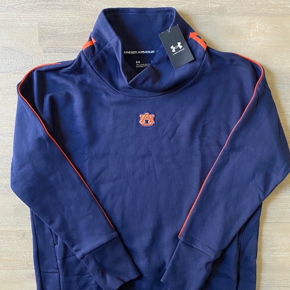Under Armour Auburn Fleece Funnel Neck Sweatshirt Womens Size L 1364447 410 Navy - Picture 1 of 3